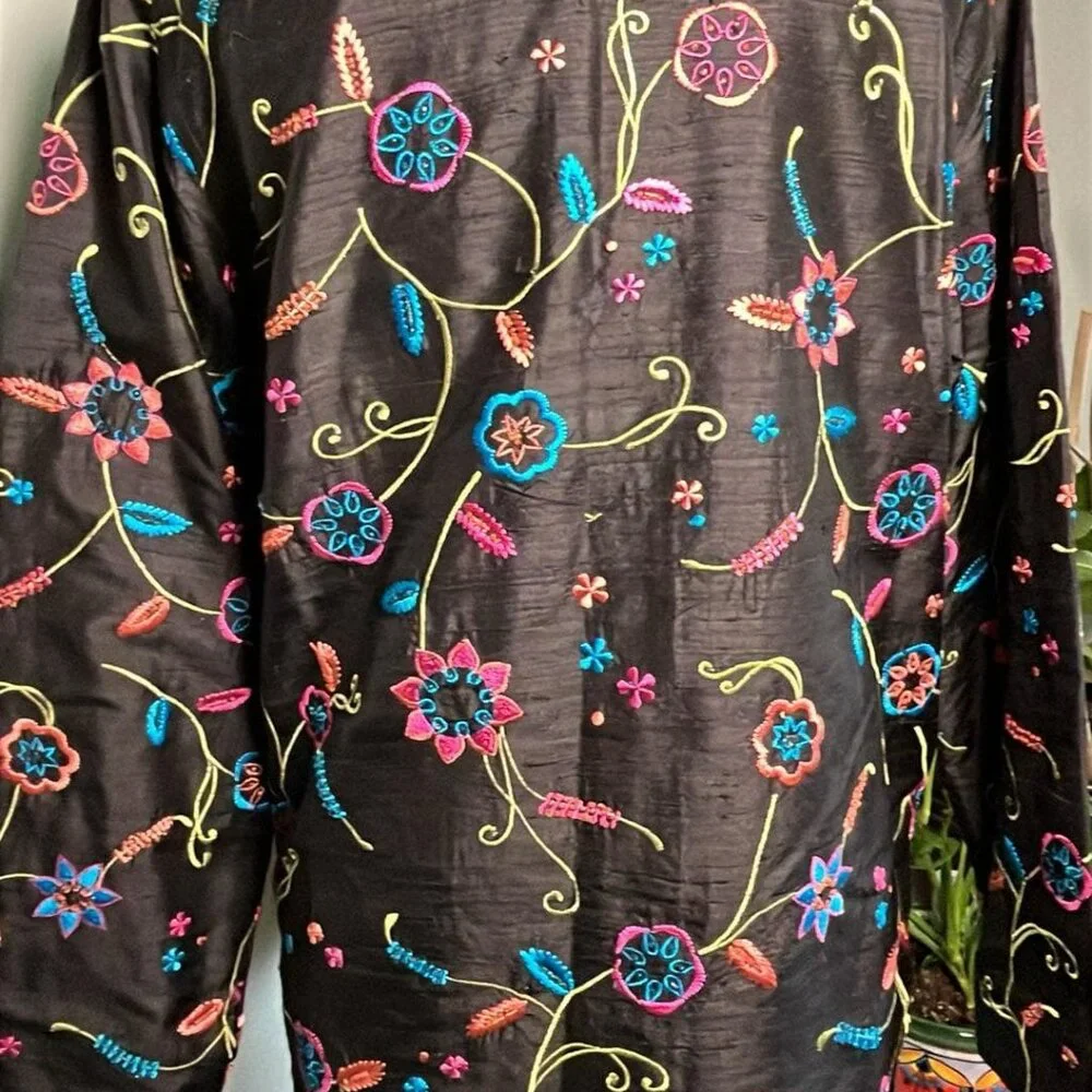 Vintage Laura Ashley PM Jacket Embroidered  100%‎ Silk CottageCore CoquetteGirl - Picture 6 of 9
